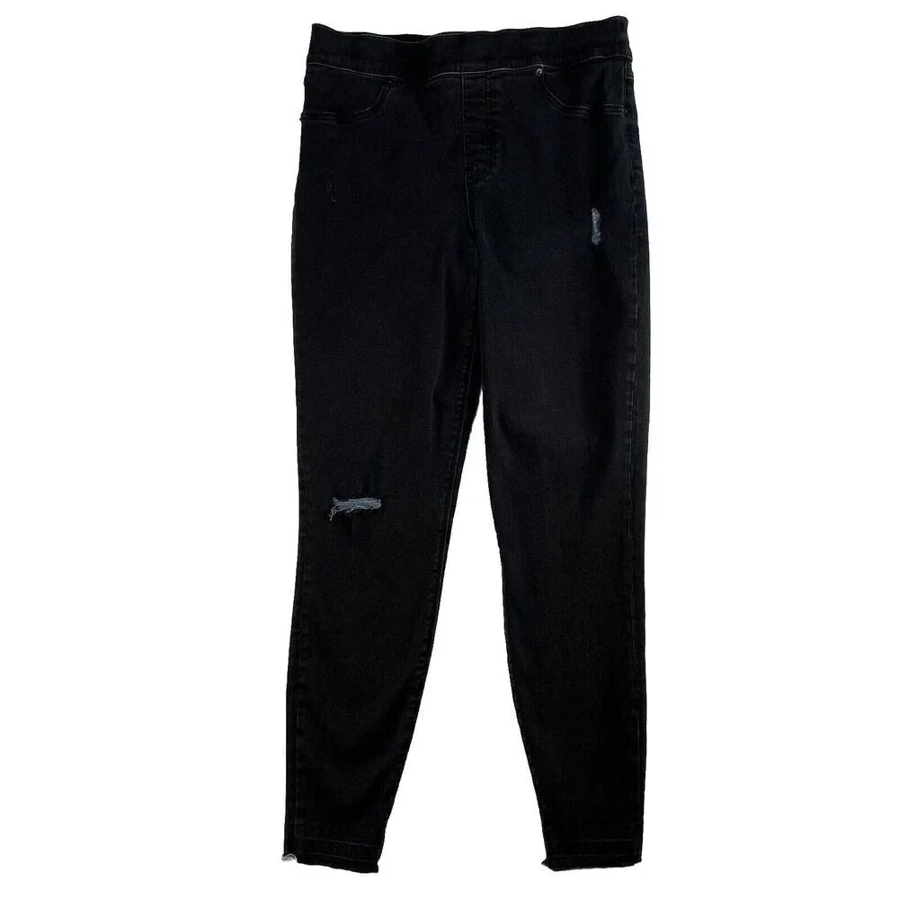 Spanx Large Ankle Skinny Jeans Vintage Distressed‎ Black Pull On Stretch 20213R